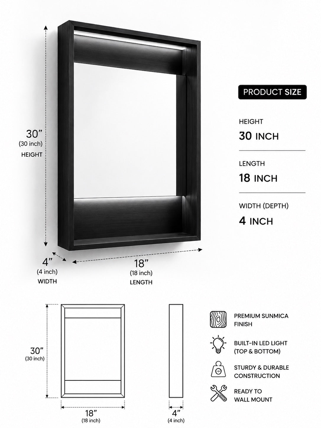 Premium LED Wall Mirror with Frame